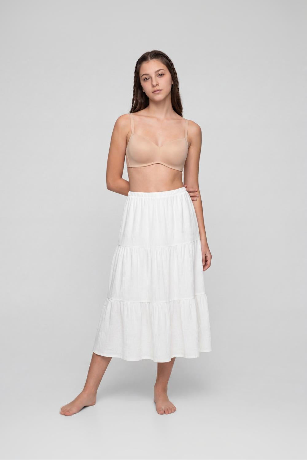 Beige Solid Cotton Spandex Bra for Women - Image 6