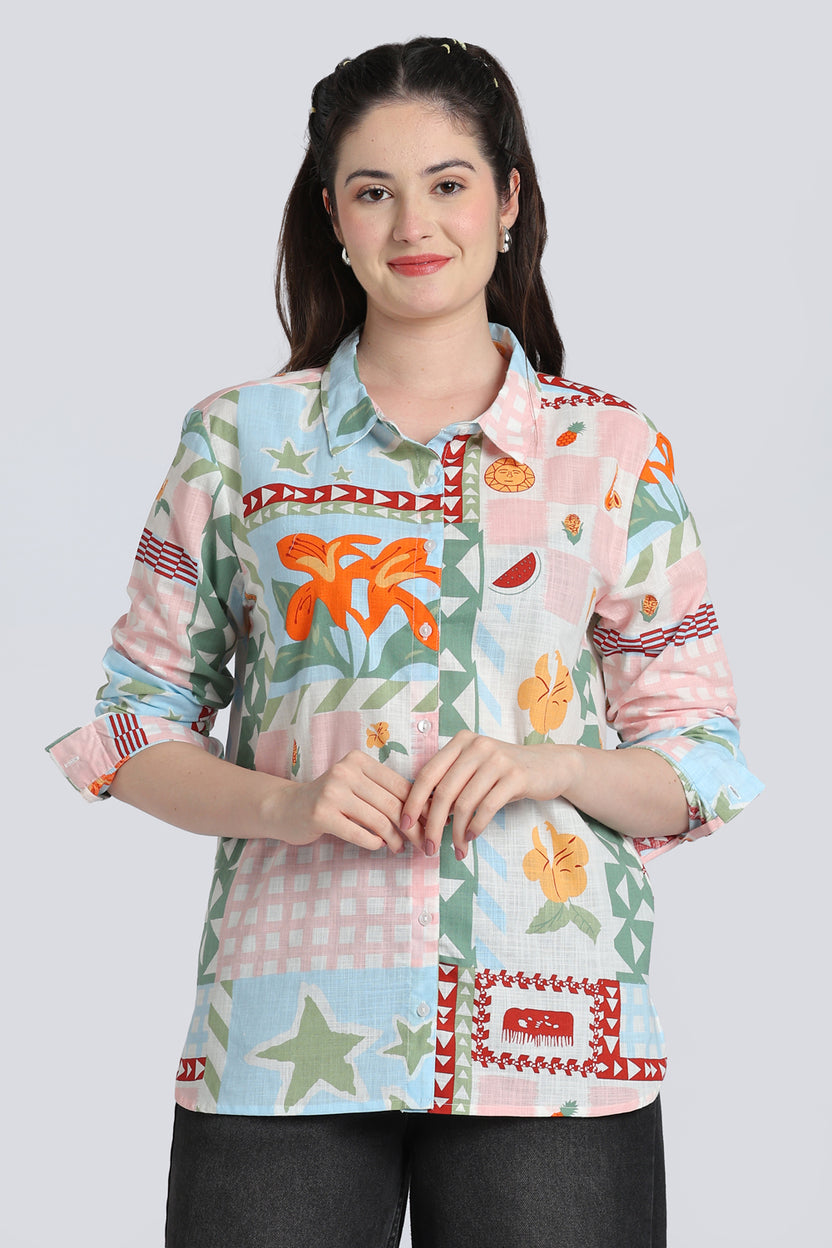 Pink Conversational Regular Fit Shirt for Women - Image 2