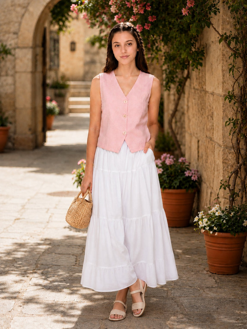 Pink Embroidered Regular Fit Top For Women - Image 1