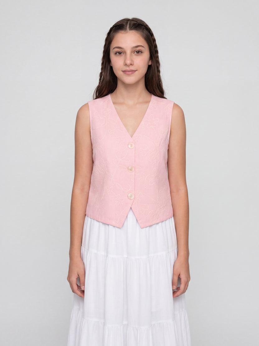 Pink Embroidered Regular Fit Top For Women - Image 4