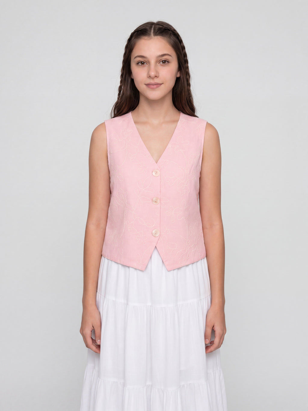Pink Embroidered Regular Fit Top For Women - Image 4