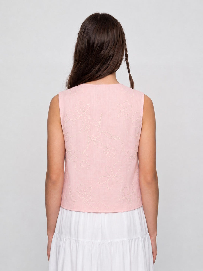 Pink Embroidered Regular Fit Top For Women - Image 5