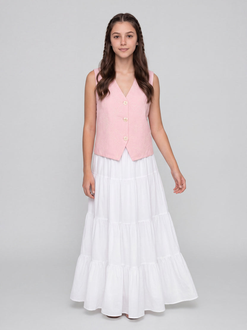 Pink Embroidered Regular Fit Top For Women - Image 6
