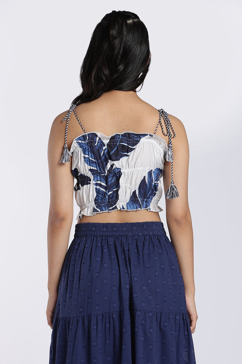White Tropical Print Tie-Up Crop Top for Women - Image 5