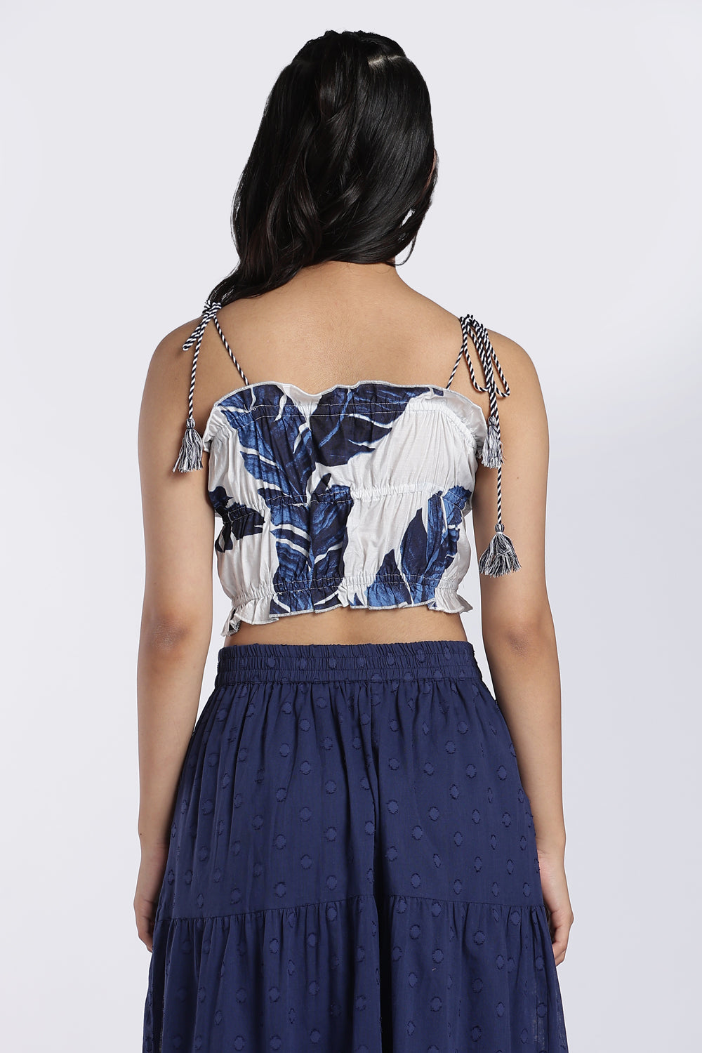 White Tropical Print Tie-Up Crop Top for Women - Image 5