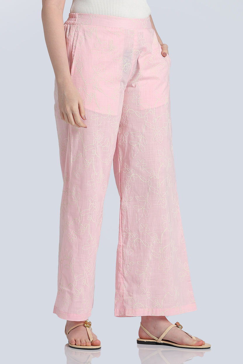 Pink Embroidered Wide Leg Palazzo With 2 Pocket For Women - Image 4