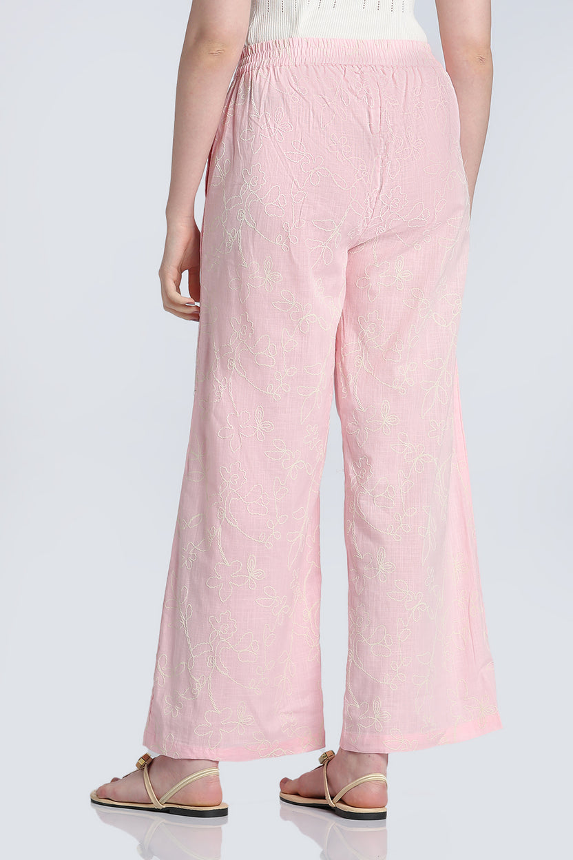 Pink Embroidered Wide Leg Palazzo With 2 Pocket For Women - Image 5