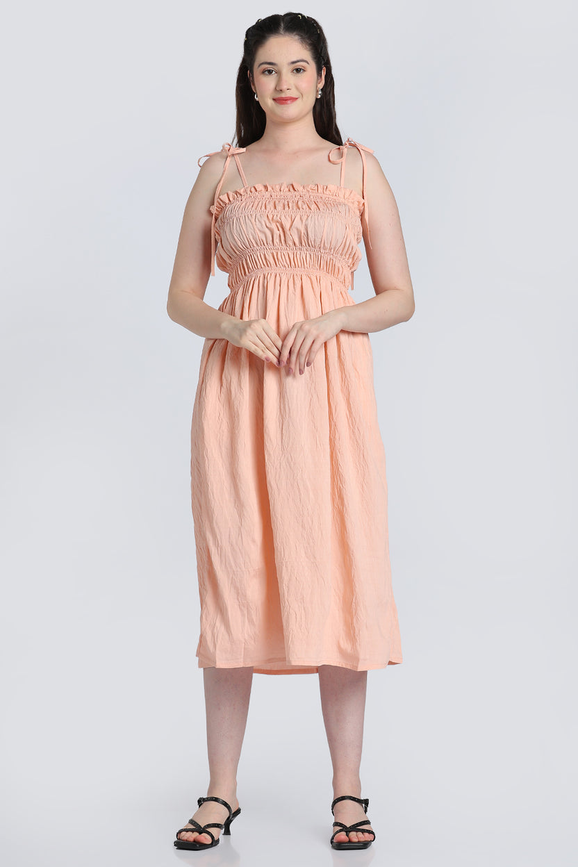 Peach Shoulder Straps Sleeves Fit Dress for Women - Image 2