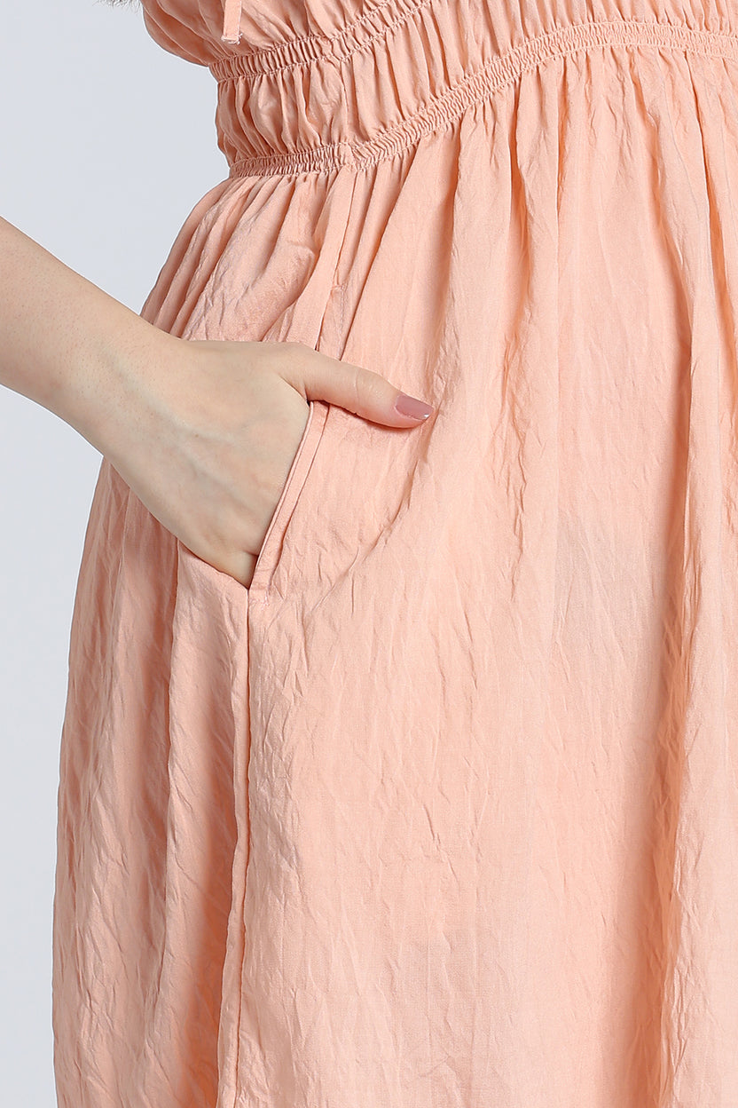 Peach Shoulder Straps Sleeves Fit Dress for Women - Image 3