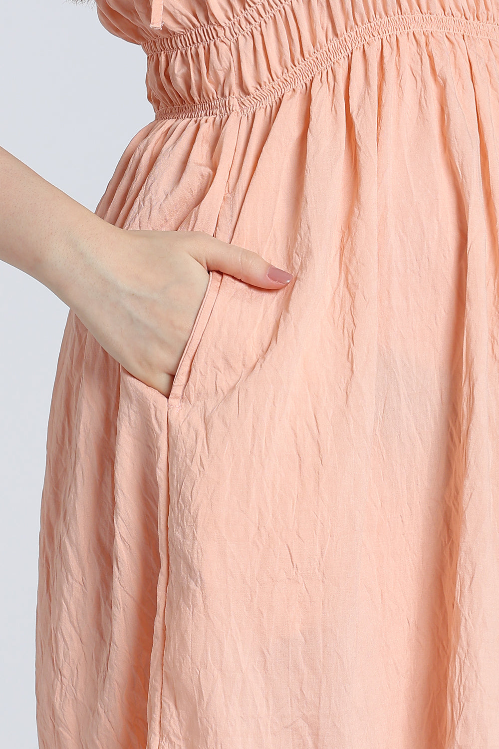 Peach Shoulder Straps Sleeves Fit Dress for Women - Image 3