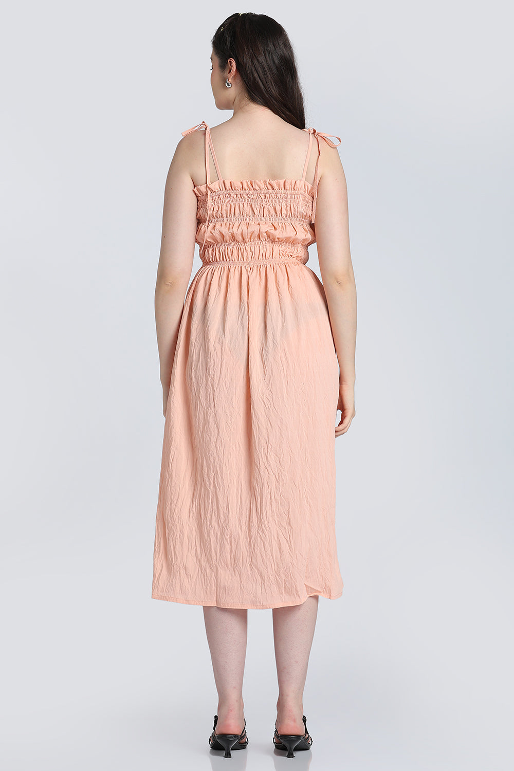 Peach Shoulder Straps Sleeves Fit Dress for Women - Image 5