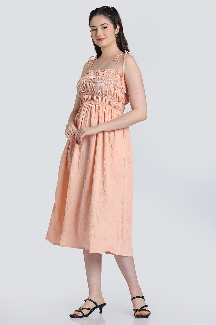 Peach Shoulder Straps Sleeves Fit Dress for Women - Image 6