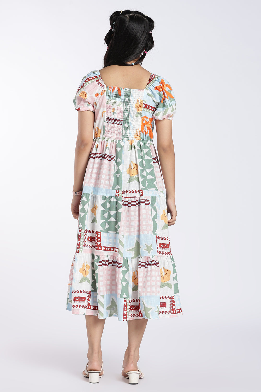 Pink Tropical Print Tiered Midi Dress for Women - Image 5