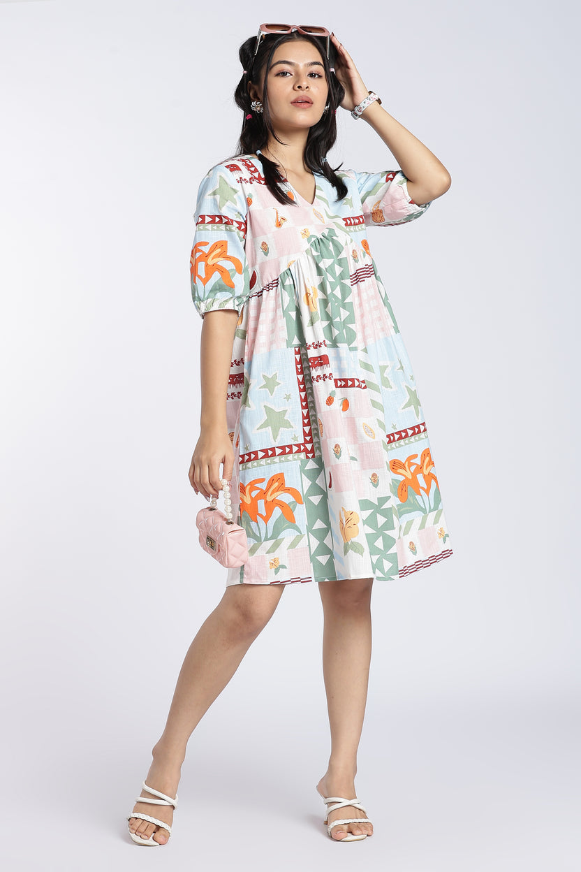 Pink Gathered Fit Dress for Women - Image 1