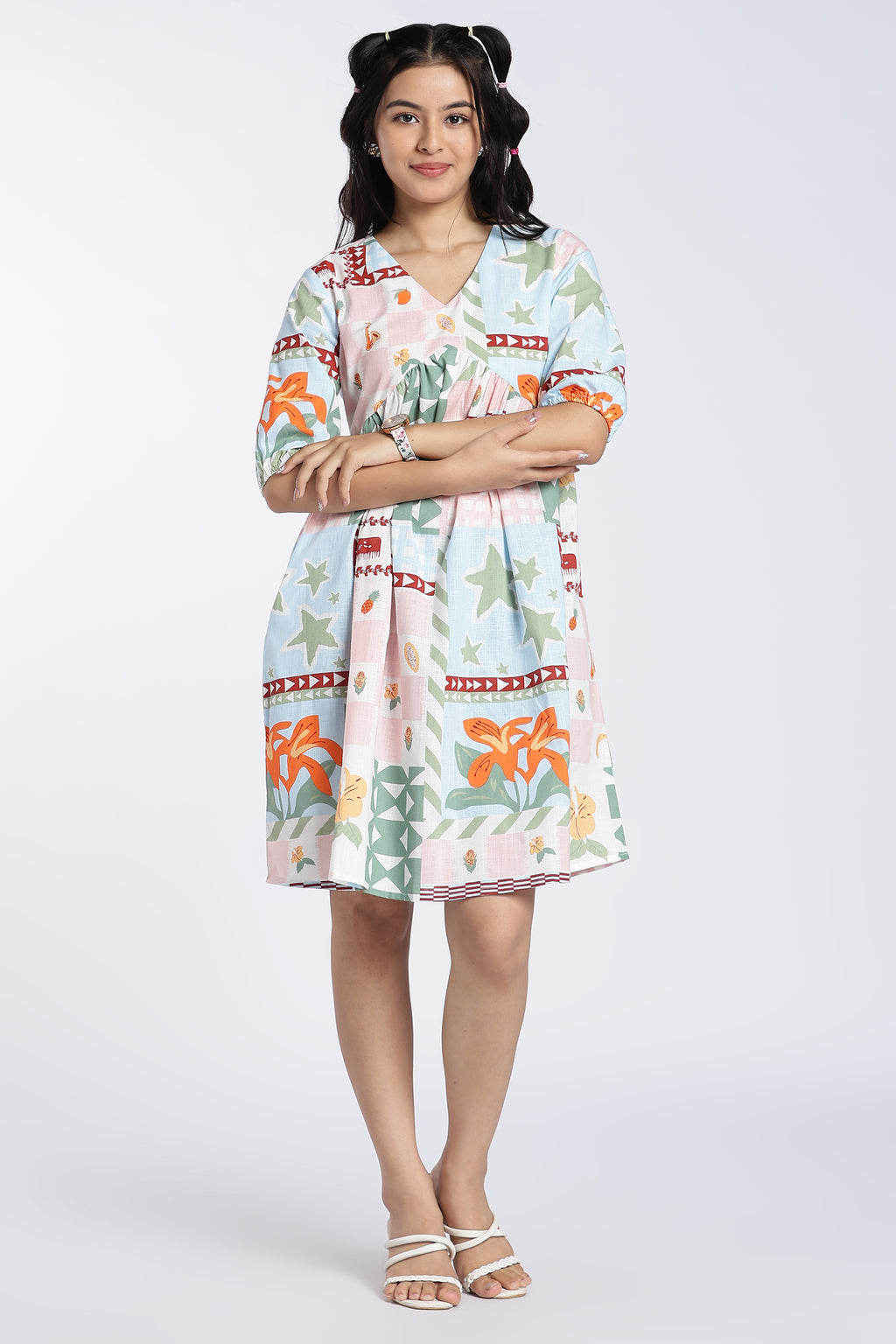 Pink Gathered Fit Dress for Women - Image 2