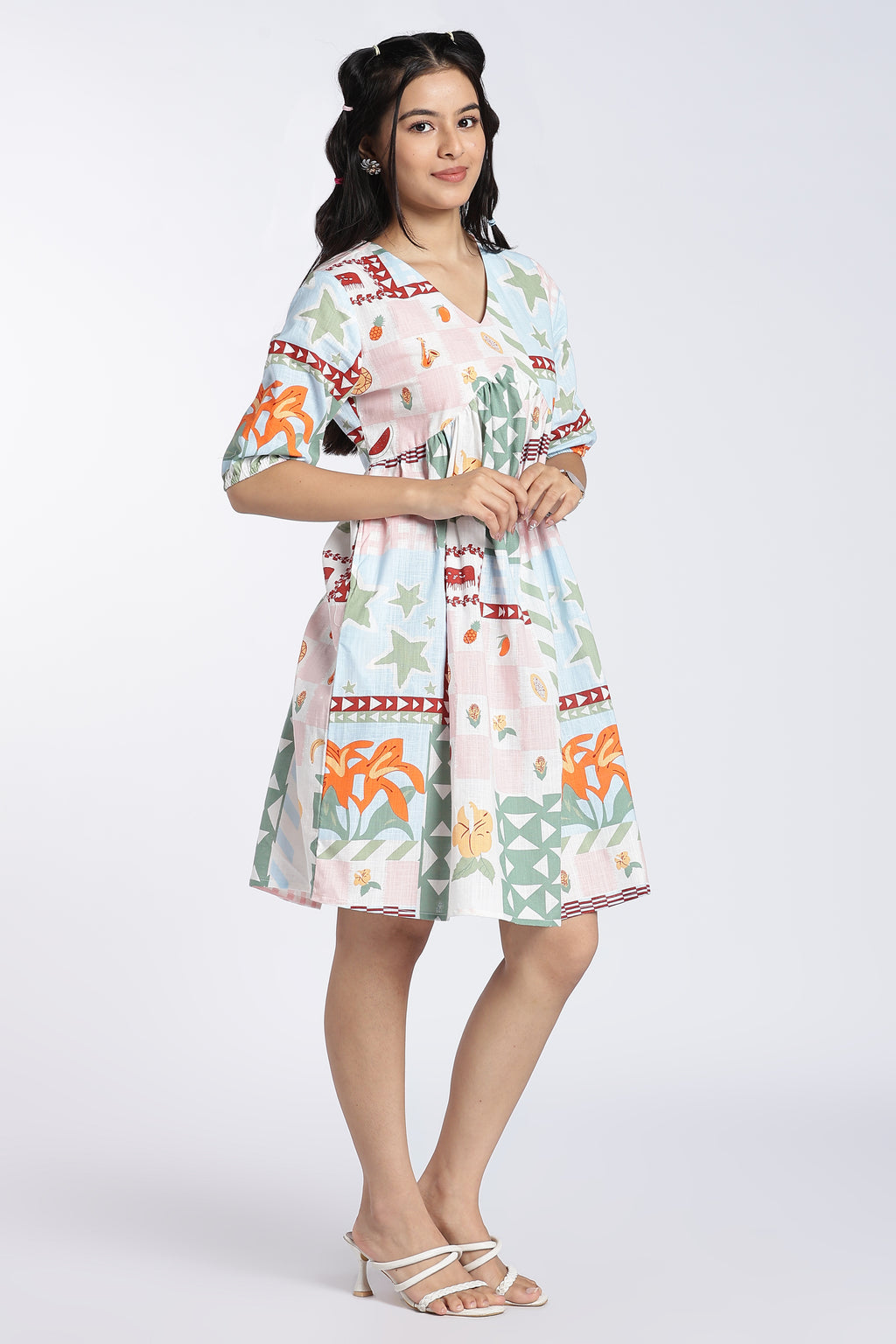 Pink Gathered Fit Dress for Women - Image 4