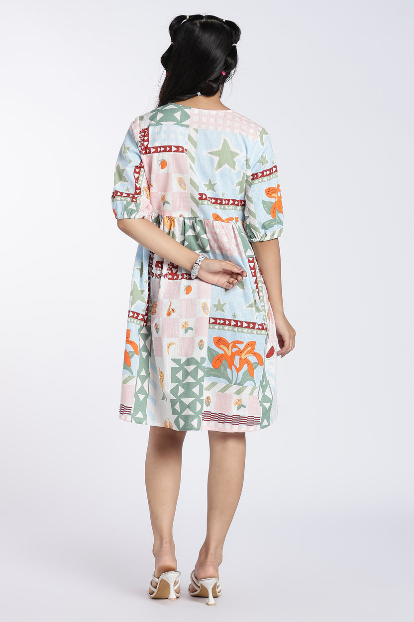 Pink Gathered Fit Dress for Women - Image 5