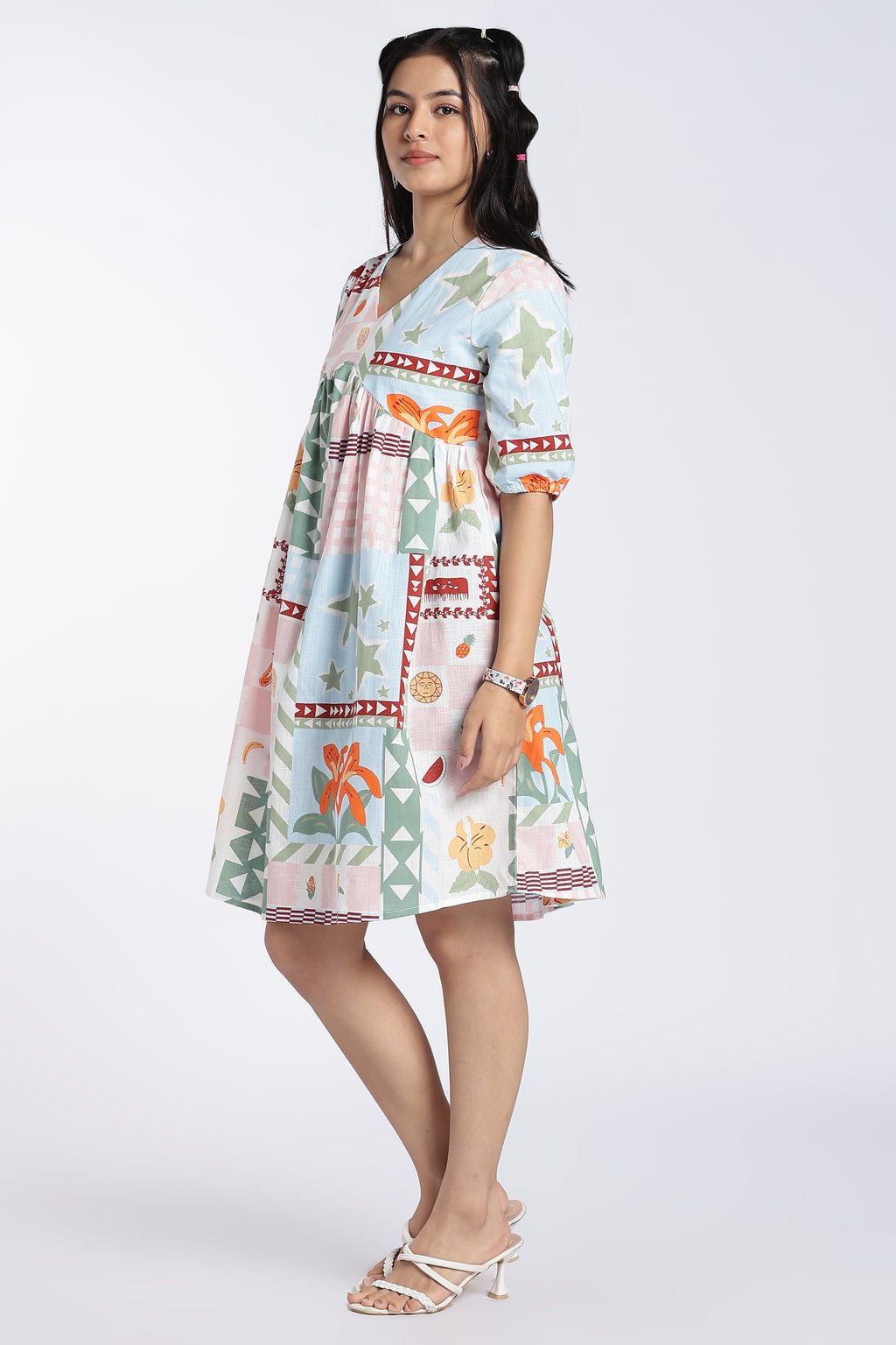 Pink Gathered Fit Dress for Women - Image 6