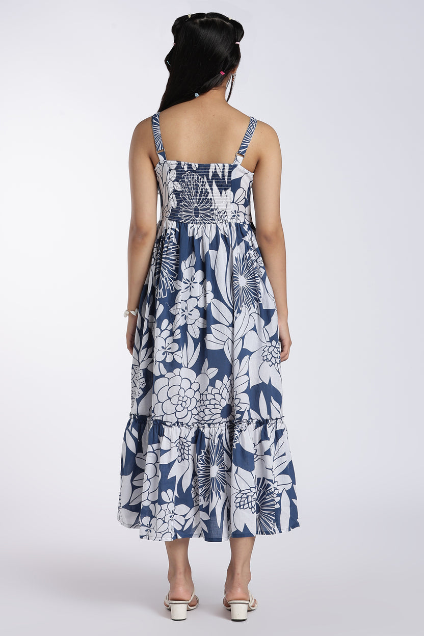 Blue Floral Printed Tiered Maxi Dress for Women - Image 5
