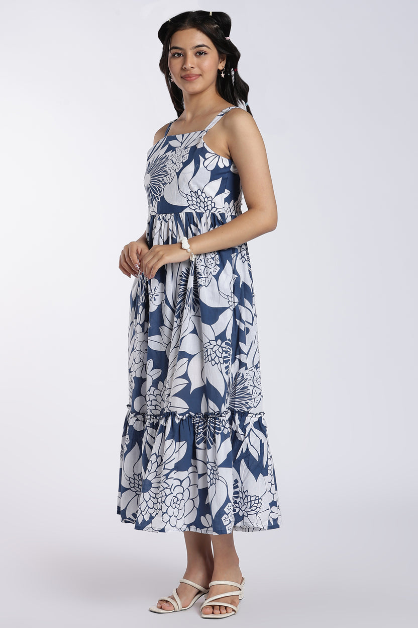 Blue Floral Printed Tiered Maxi Dress for Women - Image 6
