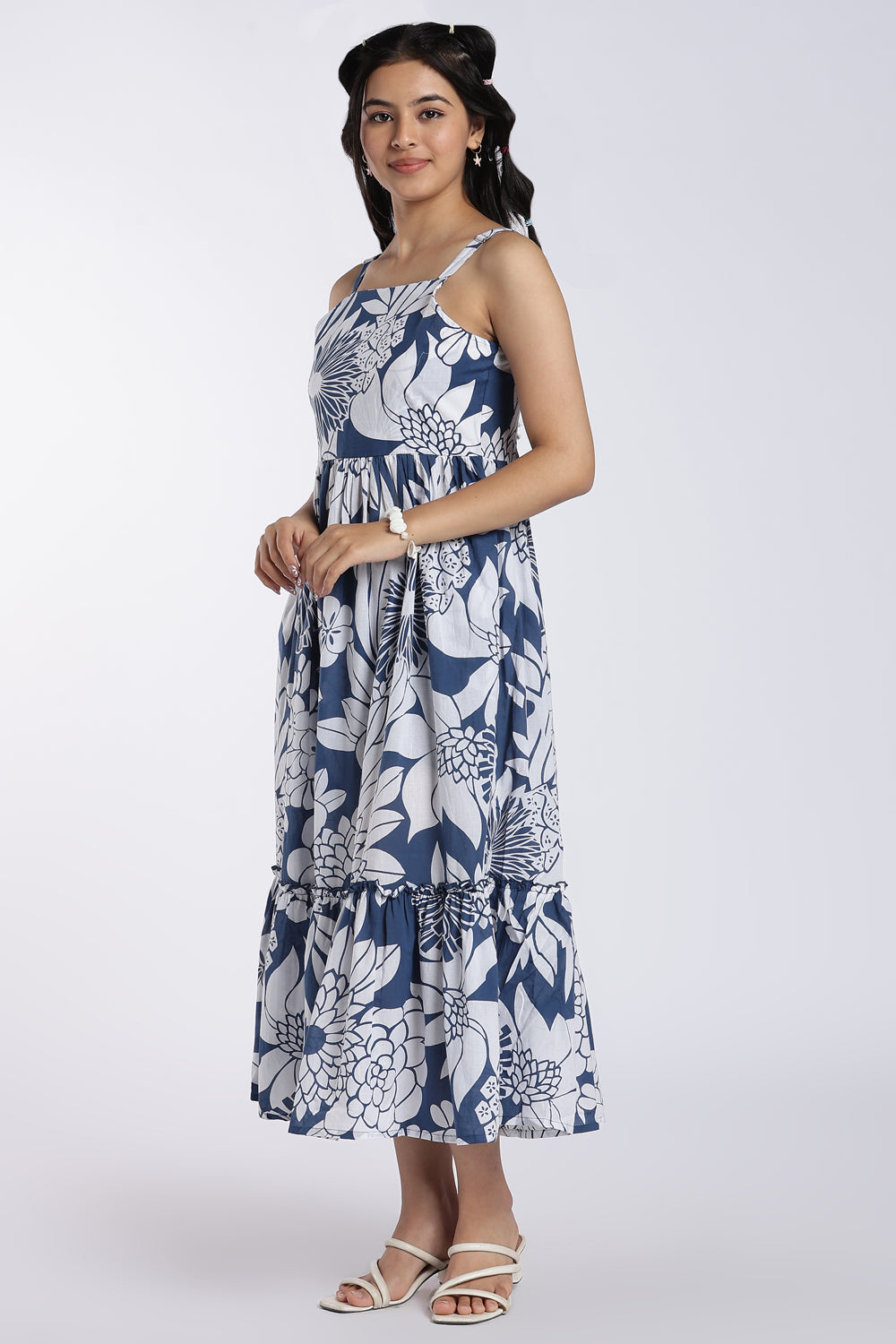 Blue Floral Printed Tiered Maxi Dress for Women - Image 6