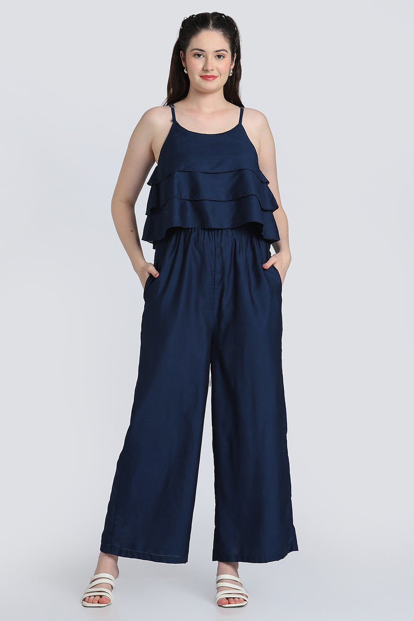 Navy Layered Wide Leg Fit Jumpsuit for Women - Image 2