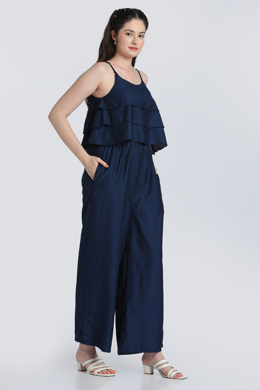 Navy Layered Wide Leg Fit Jumpsuit for Women - Image 4