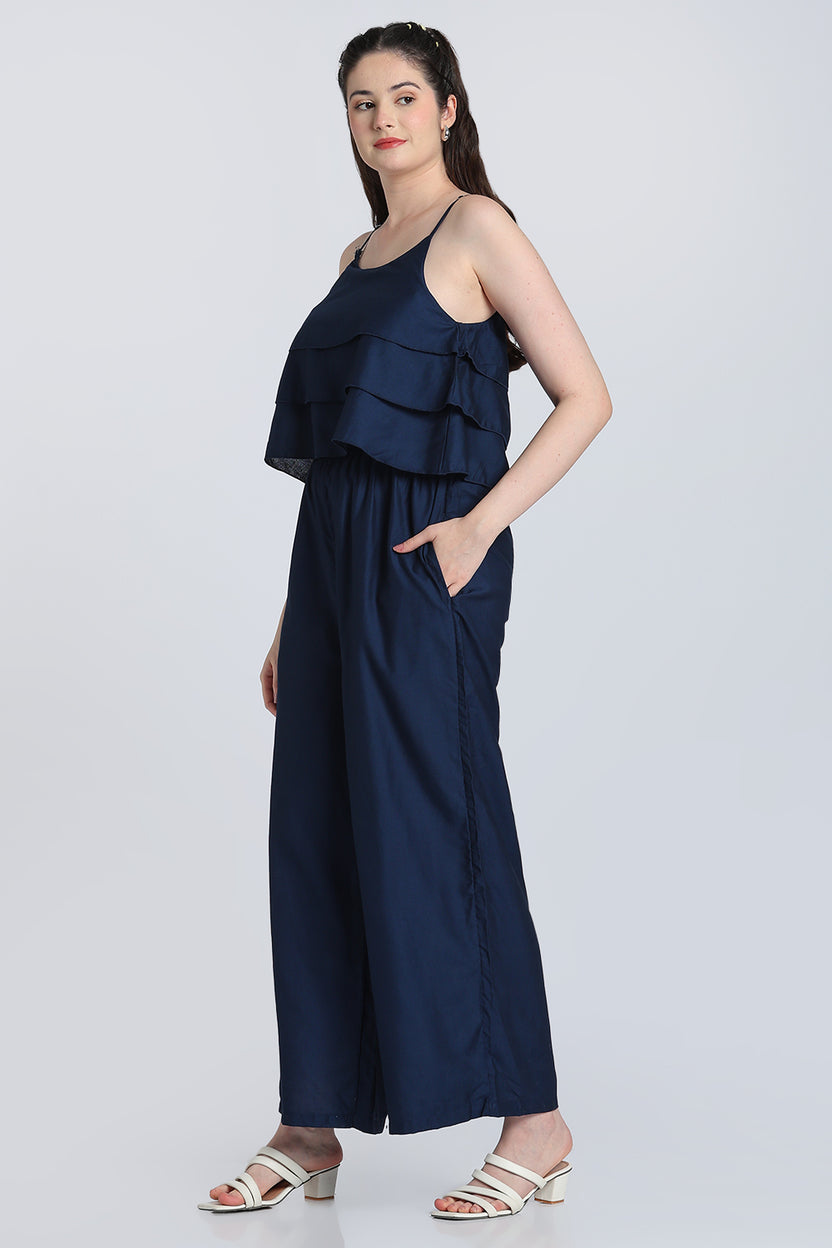 Navy Layered Wide Leg Fit Jumpsuit for Women - Image 6