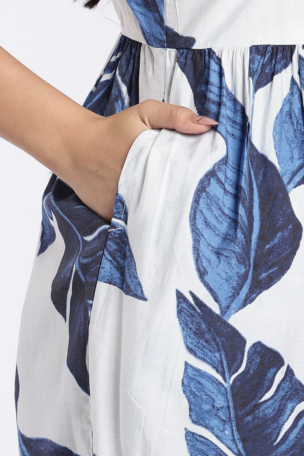 White Tropical Print Tie-Up Dress for Women - Image 3
