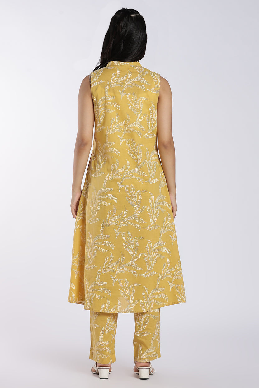 Mustard Floral Print Flared Co-Ord Set for Women - Image 5