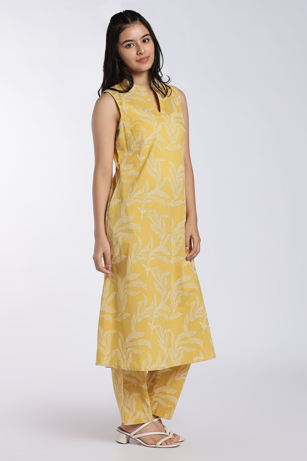 Mustard Floral Print Flared Co-Ord Set for Women - Image 6