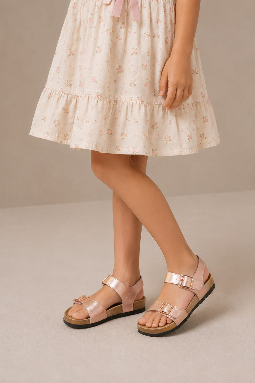 Beige Solid Sandals For Girls - Image 1