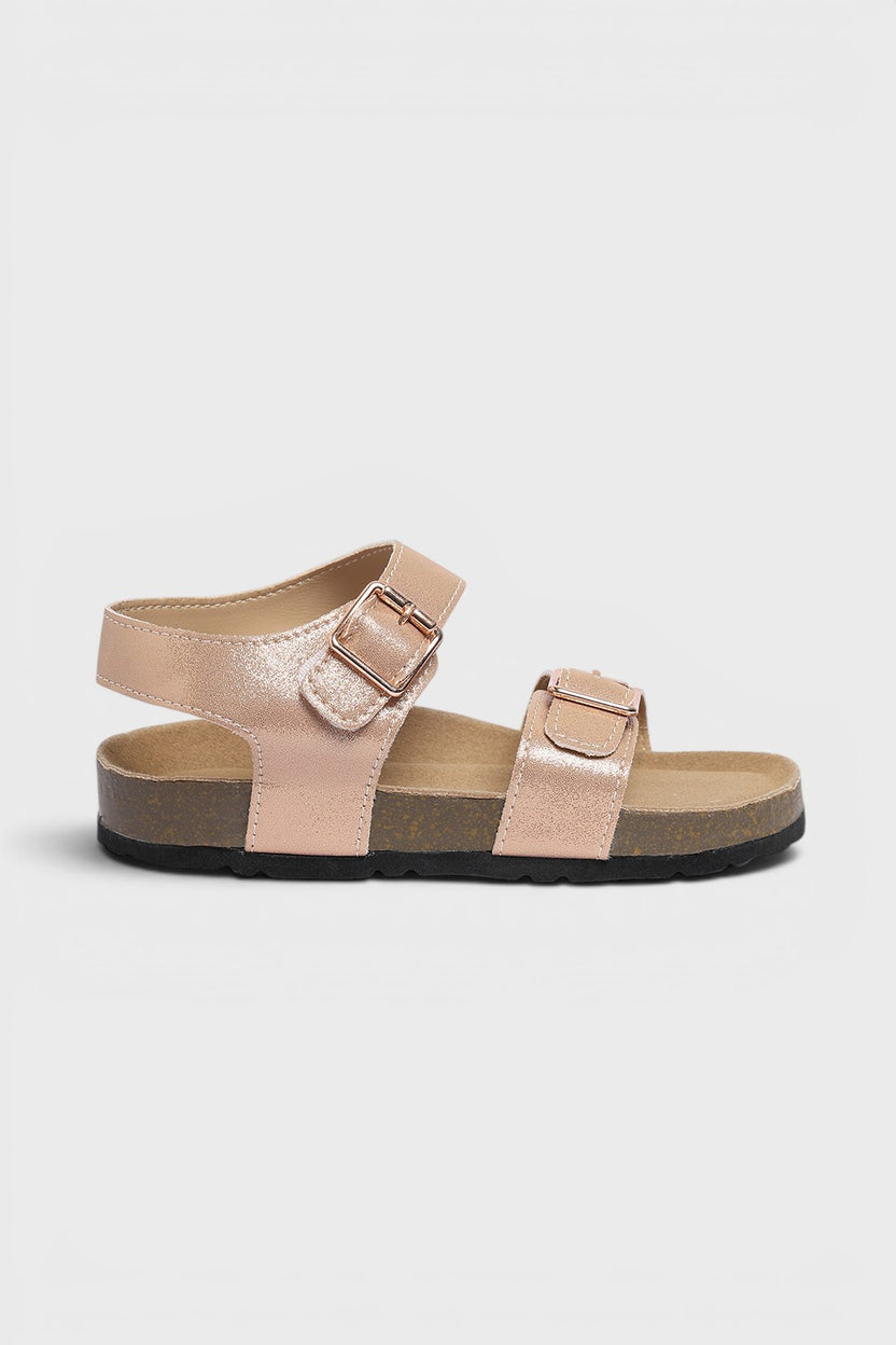 Beige Solid Sandals For Girls - Image 2