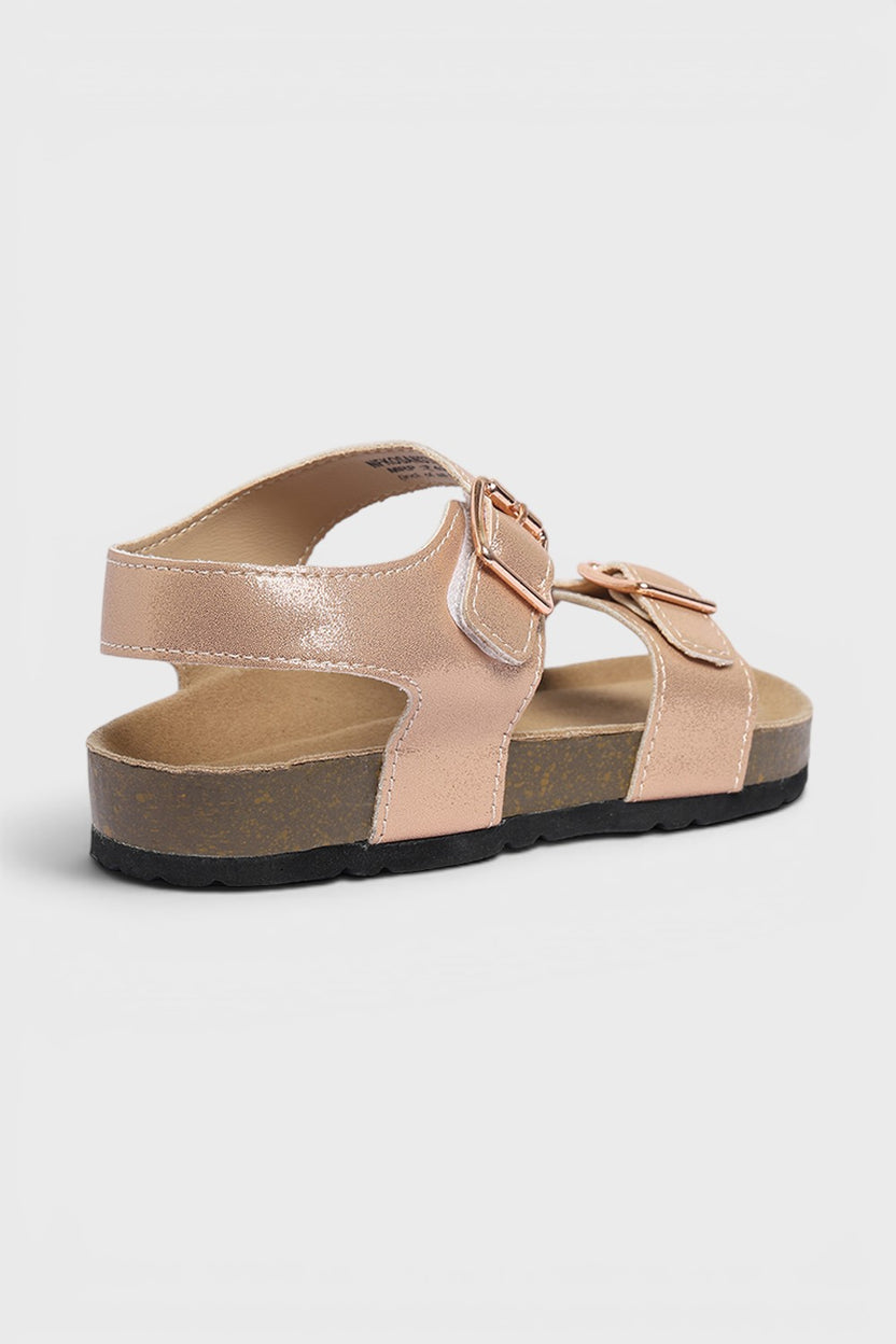 Beige Solid Sandals For Girls - Image 3