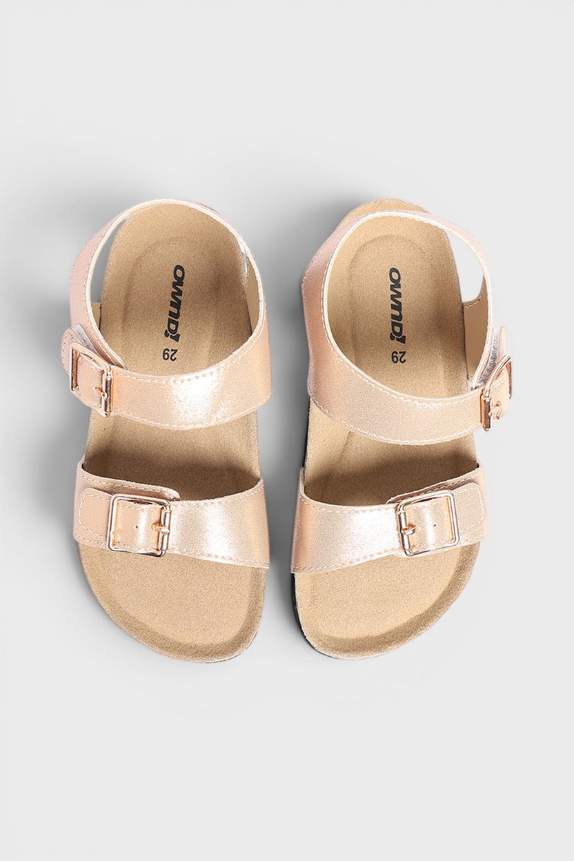 Beige Solid Sandals For Girls - Image 4