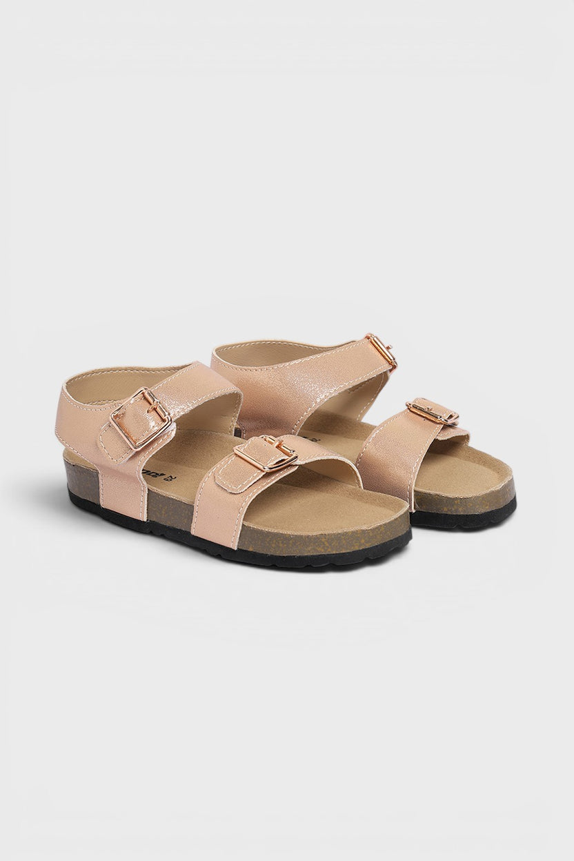 Beige Solid Sandals For Girls - Image 5