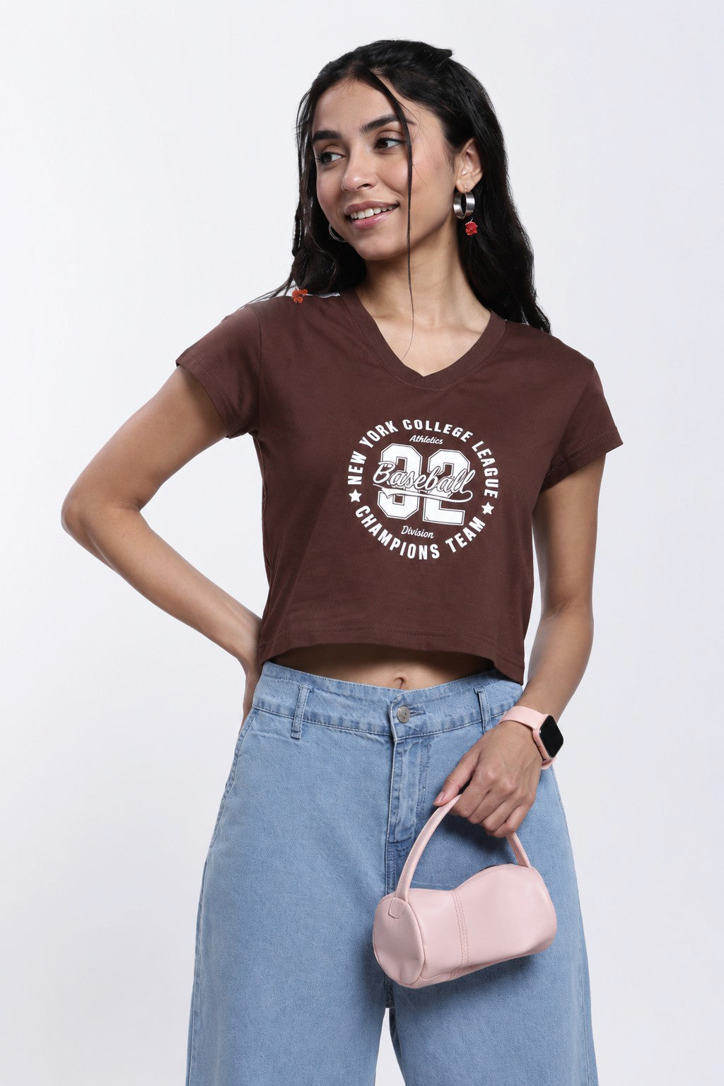 Brown Letter Boxy Fit Crop T-Shirt