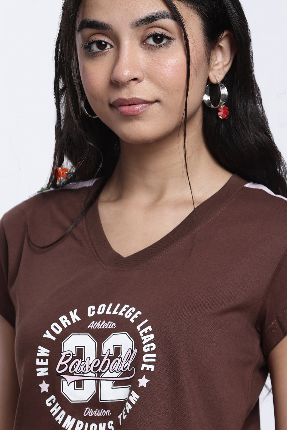 Brown Letter Boxy Fit Crop T-Shirt for Women - Image 7