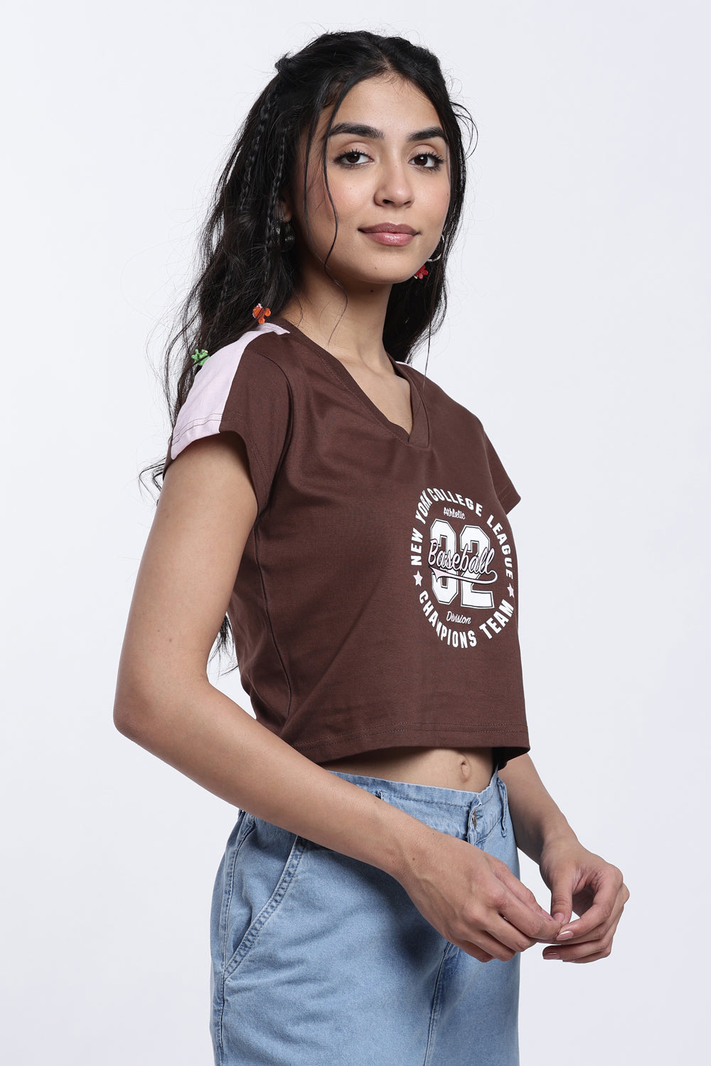 Brown Letter Boxy Fit Crop T-Shirt for Women - Image 4