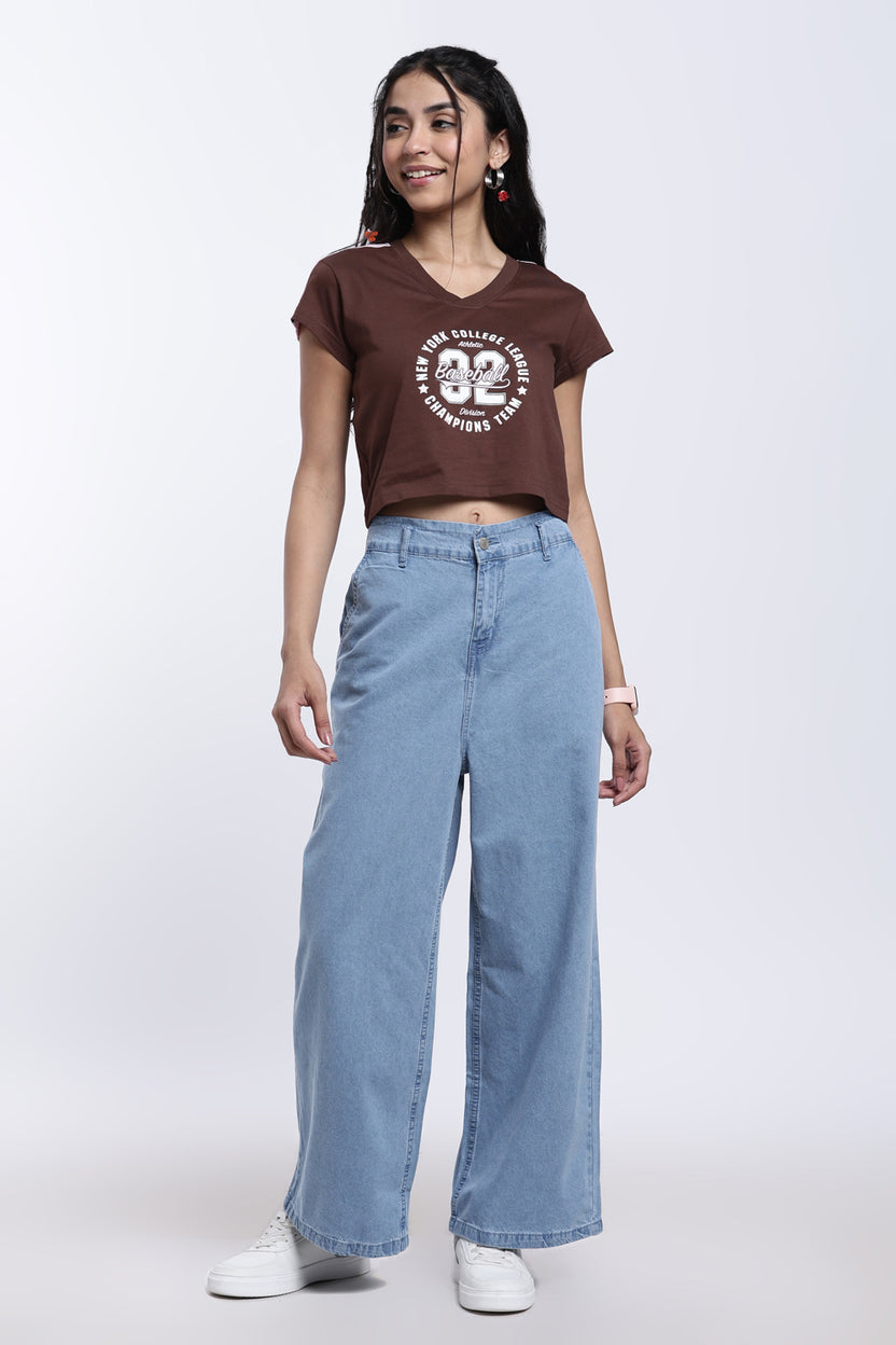 Brown Letter Boxy Fit Crop T-Shirt for Women - Image 6