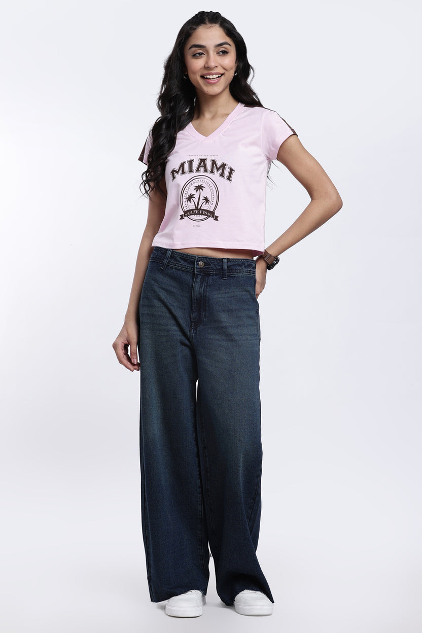 Pink Graphic Boxy Fit Crop T-Shirt for Women - Image 6