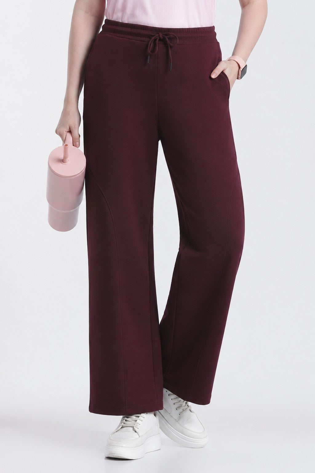 Maroon Wide Leg Fit Sweatpant With 2 Pocket for Women - Image 1