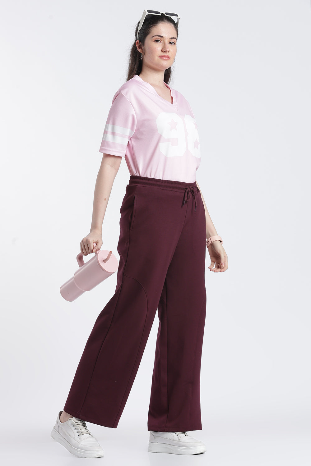 Maroon Wide Leg Fit Sweatpant With 2 Pocket for Women - Image 6