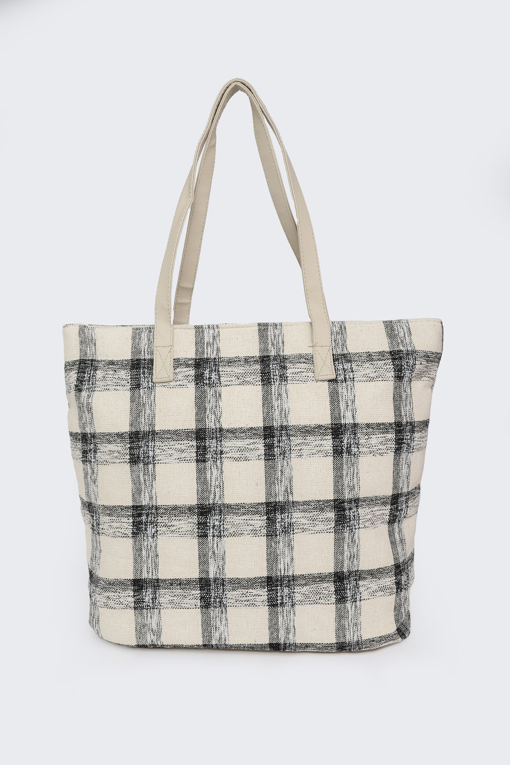 Beige Checked Tote Bags for Women - Image 6