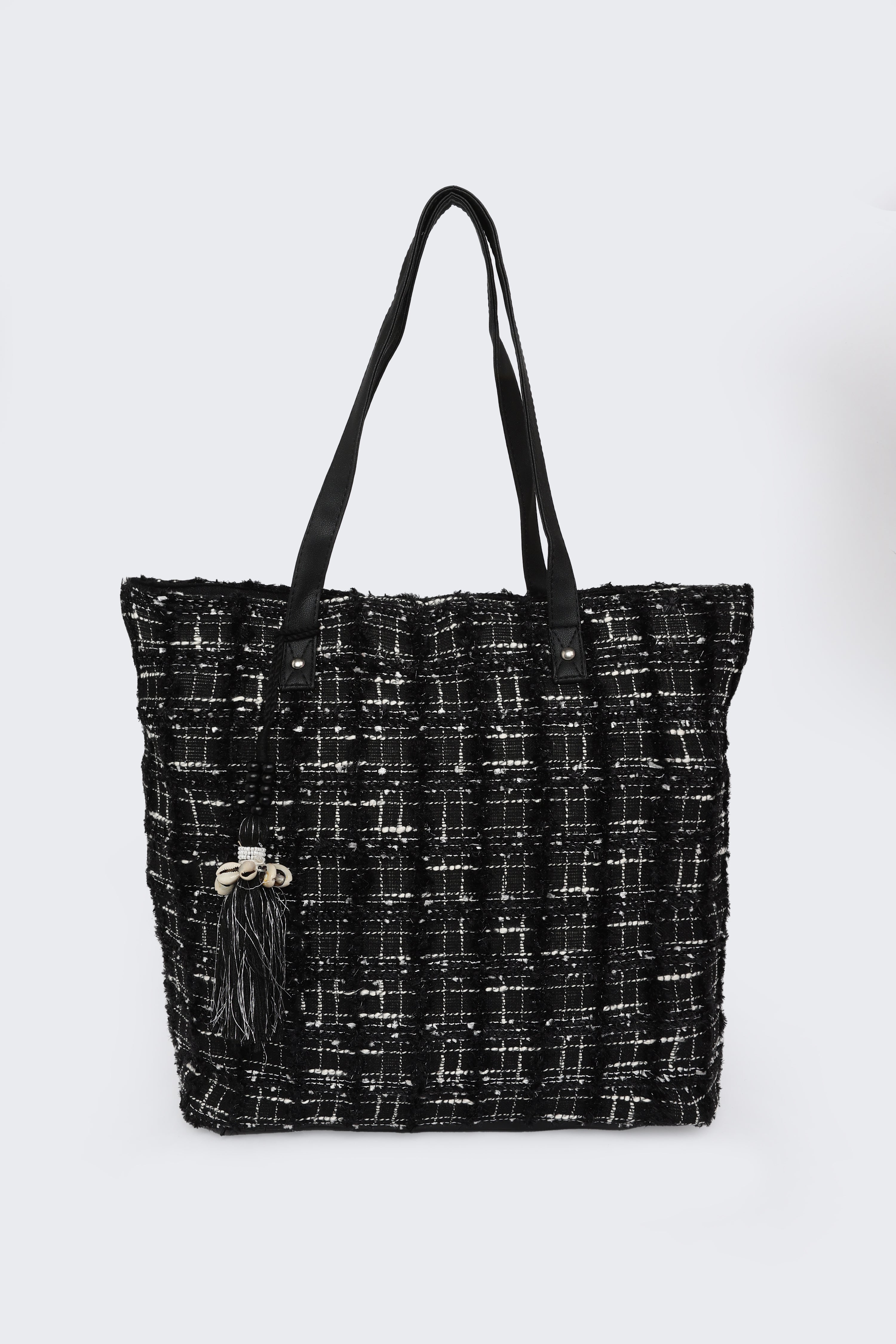 Black Self Design Tote Bags for Women - Image 2