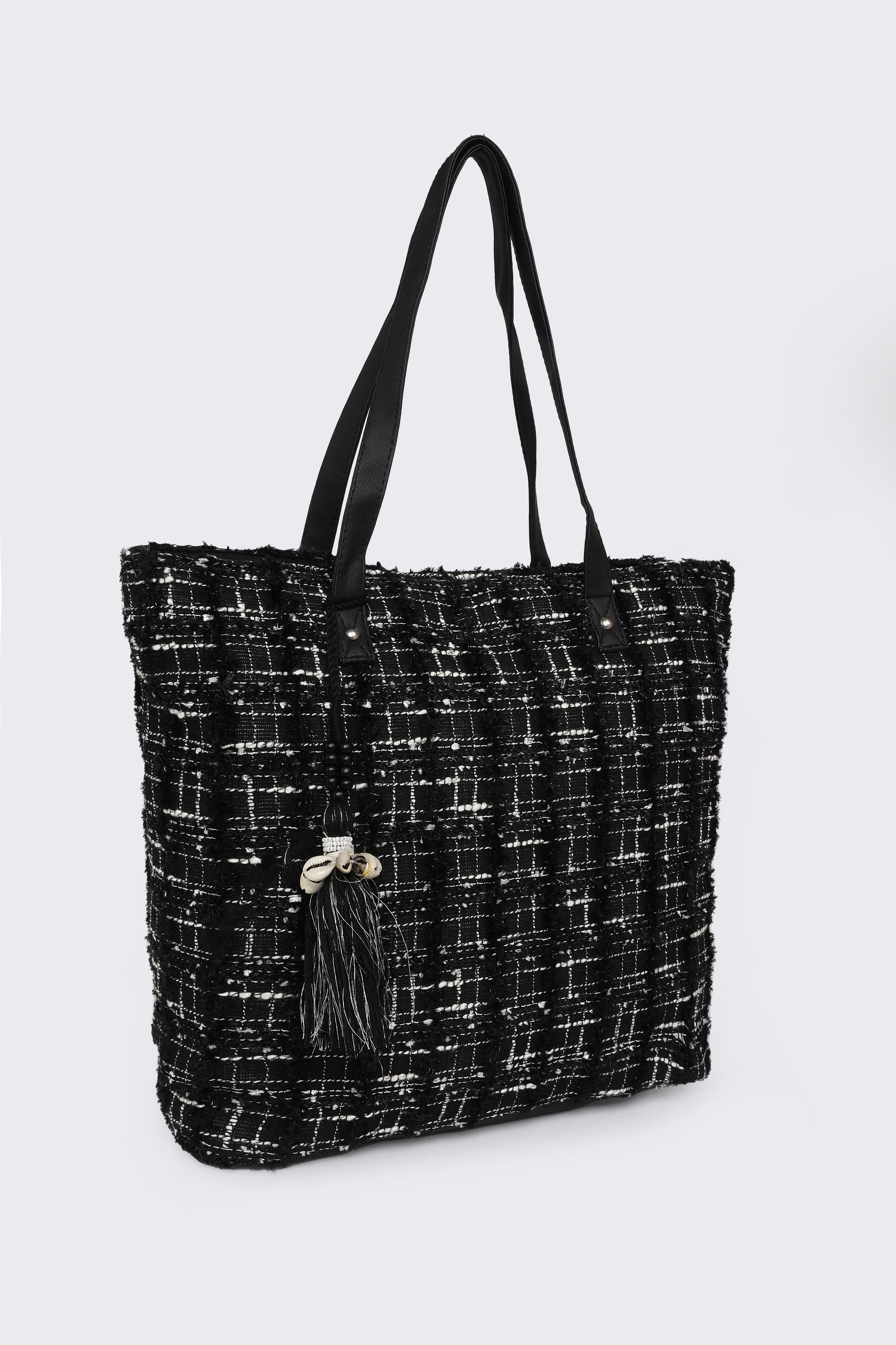 Black Self Design Tote Bags for Women - Image 3