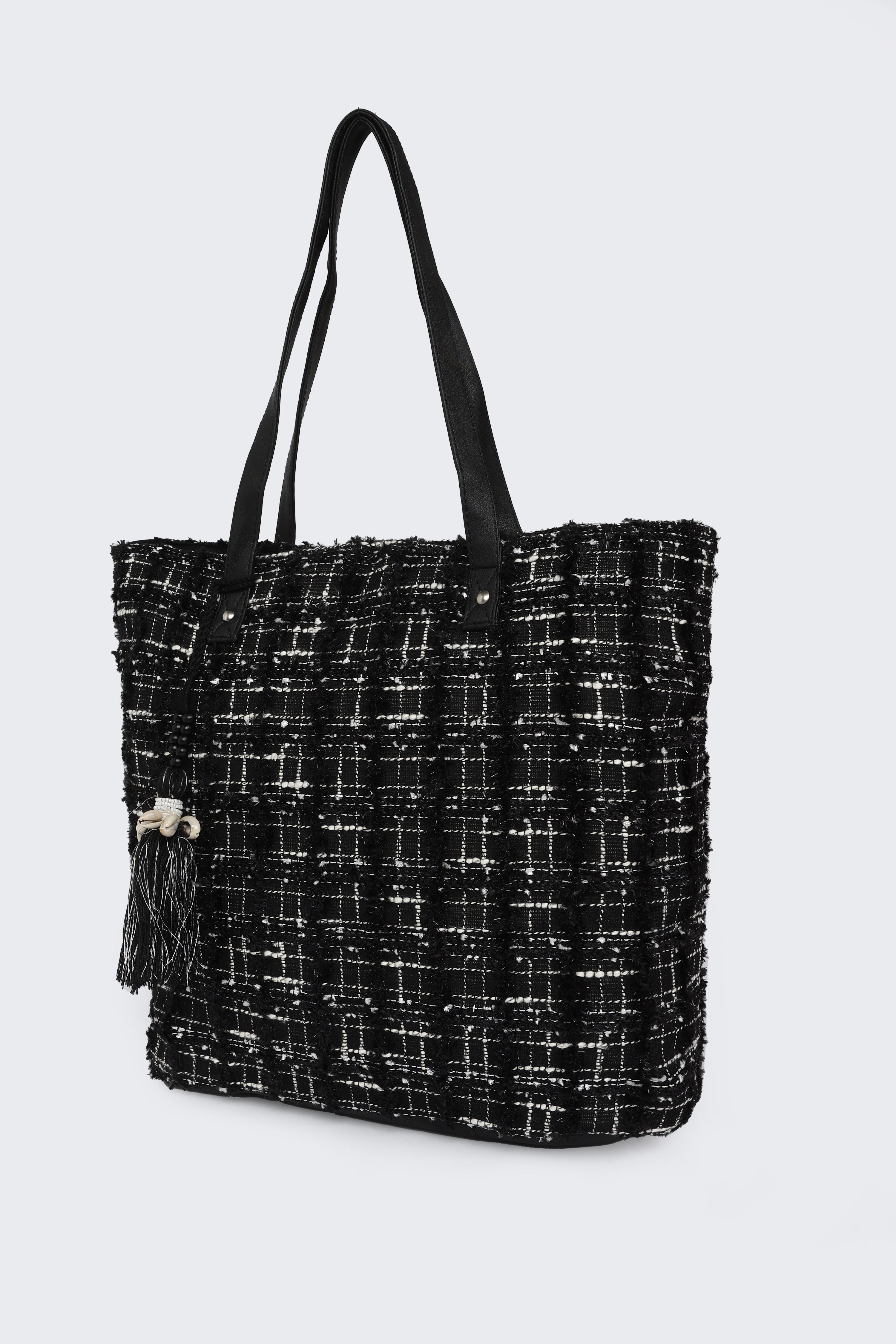 Black Self Design Tote Bags for Women - Image 4