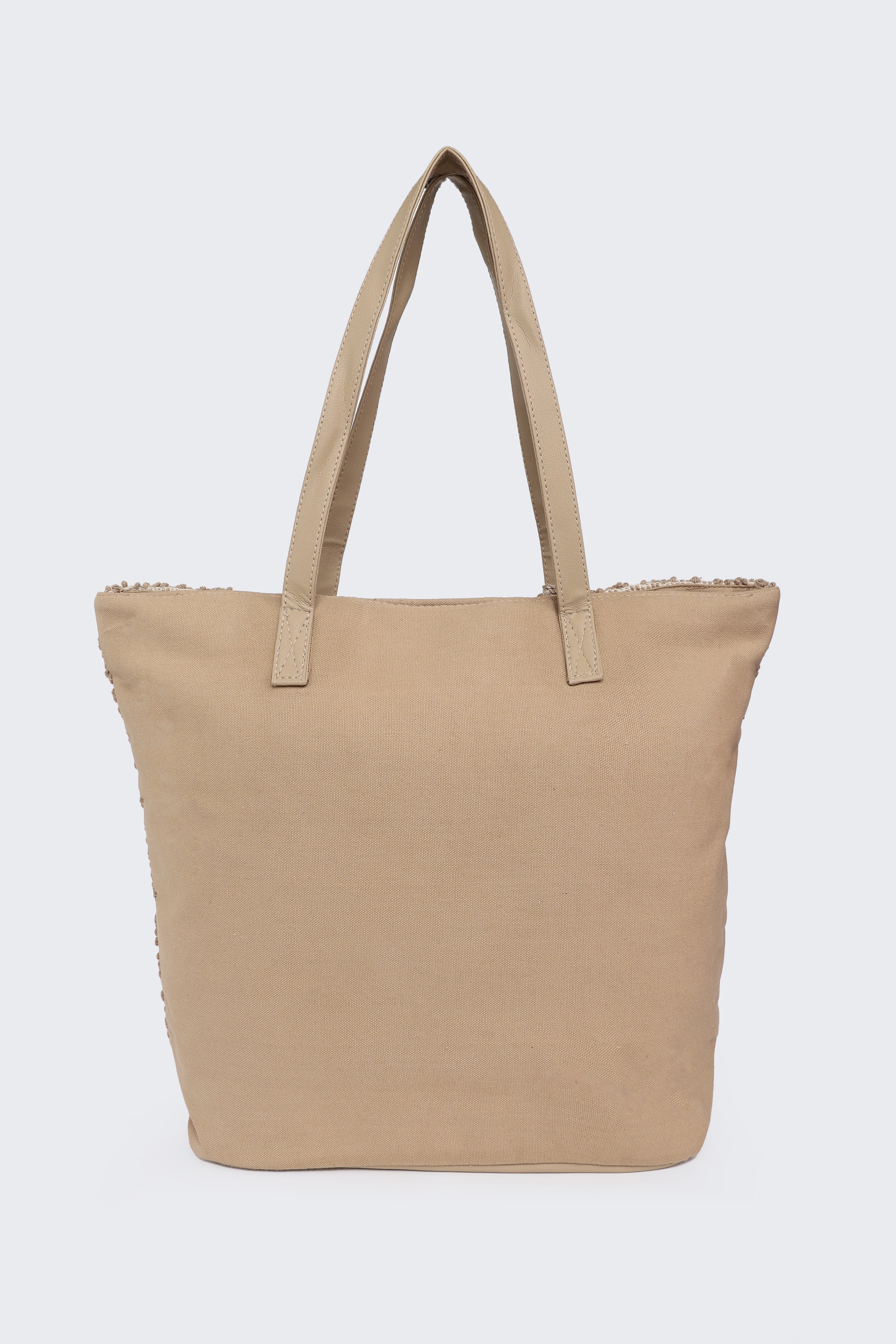 Beige Self Design Tote Bags for Women - Image 4