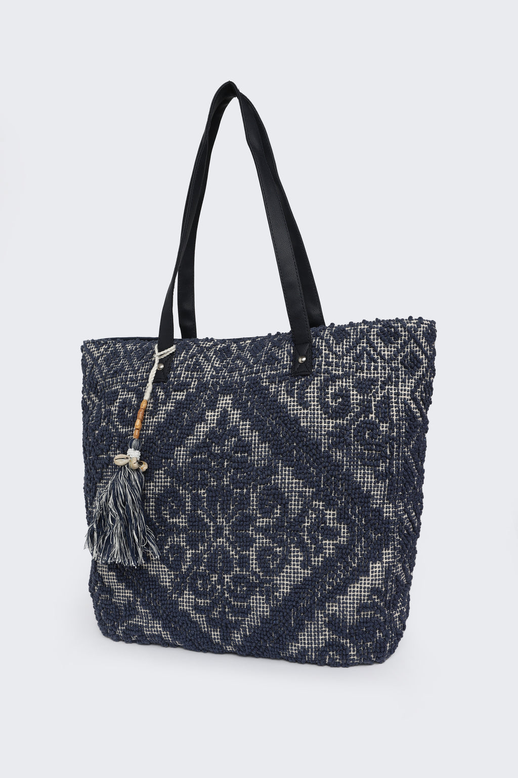 Blue Cotton Jacquard Tote Bag for Women - Image 5