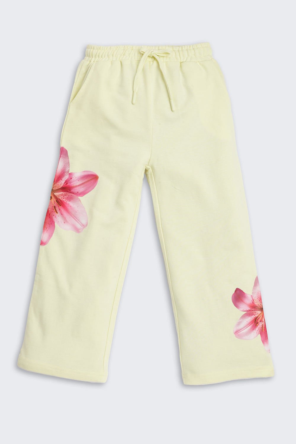 Yellow Floral Print  Regular Fit Joggers for Girls - Image 2
